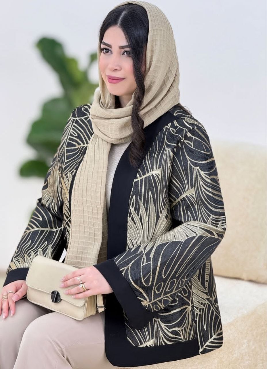 مانتو مجلسی ژاکارد طرحدار زمینه طلائی